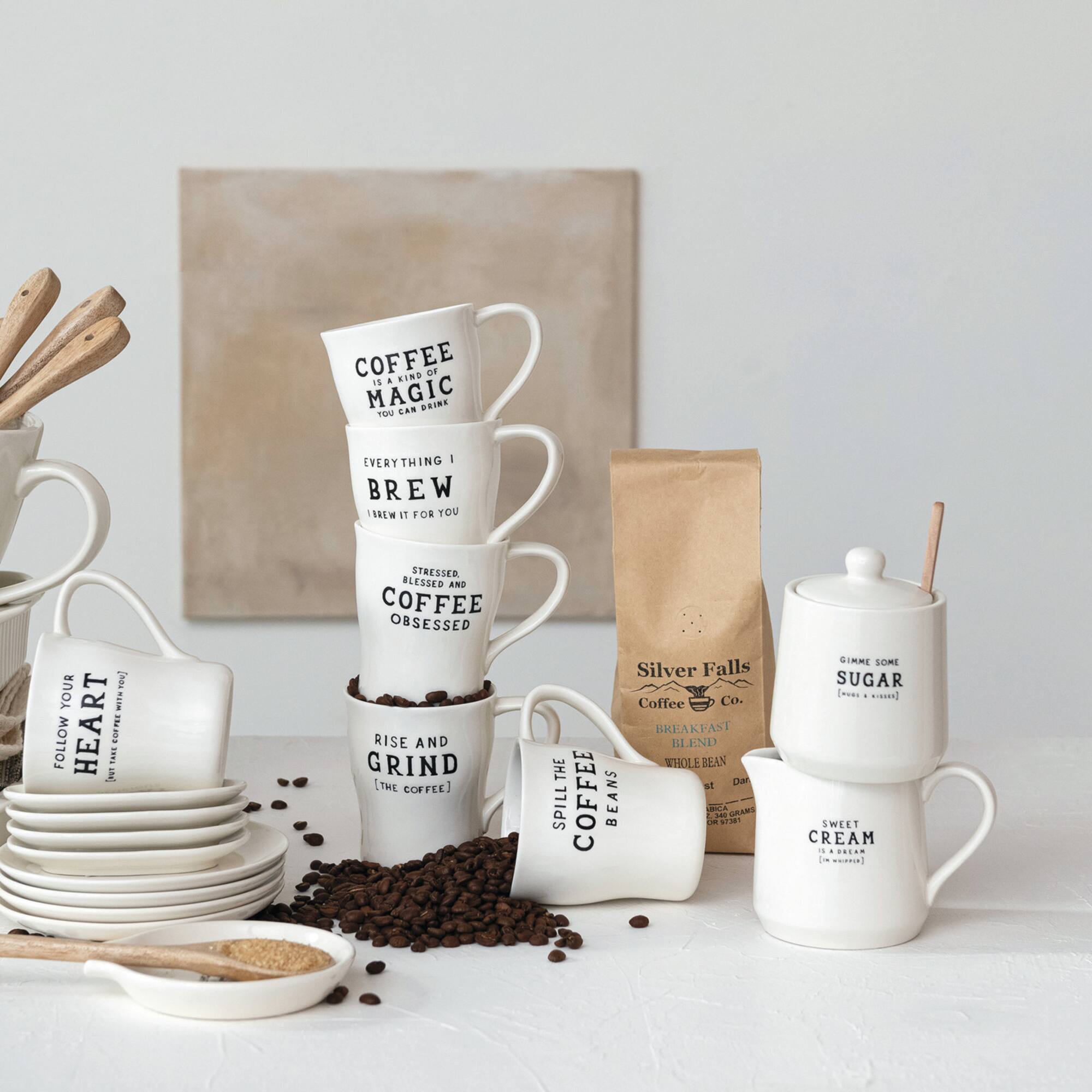 Hello Honey® White Charming Stoneware Creamer & Sugar Pot Set with Spoon